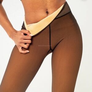 Women's Black Thick Fleece Sheer Tights